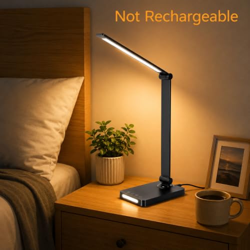 Image of XERGY LED Desk Lamp with USB Charging Output - Dimmable, Touch Control, Timer, Night Mode, 5 Color Mode, Adjustable Arm, Eye-Caring Table Lamp for Study, Office & Home Use - Black(Adaptor Included)