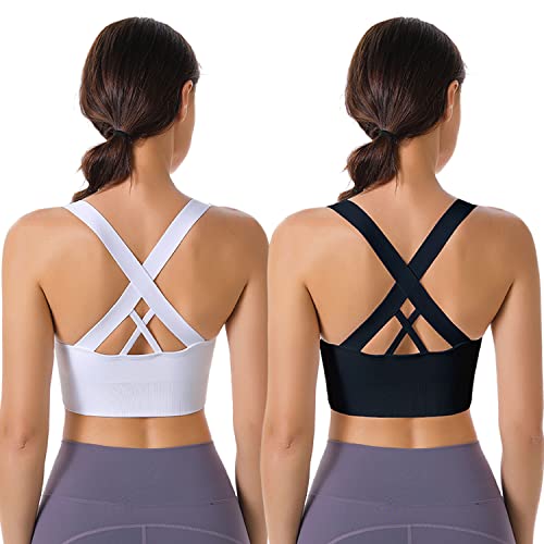 Image of Evercute Sports Bras for Women Padded Medium Support Criss Cross Strappy Bra Seamless High Impact Yoga Exercise Athletic Bras