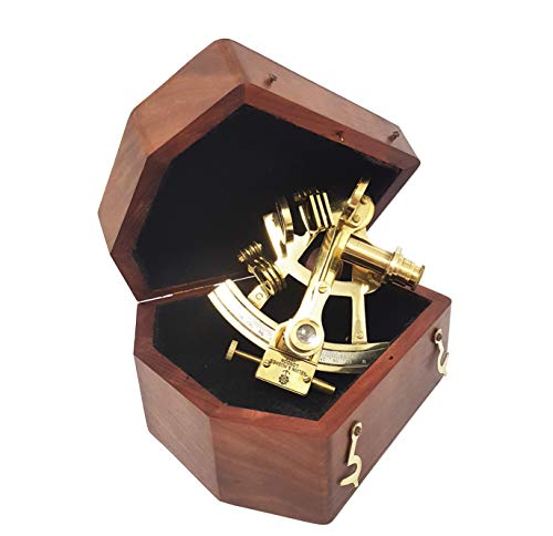 Brass Nautical - Sextant Brass Navigation Instrument Sextante Navegacion Marine Sextant in Hardwood Gift Box (4 inches, Shiny Brass)