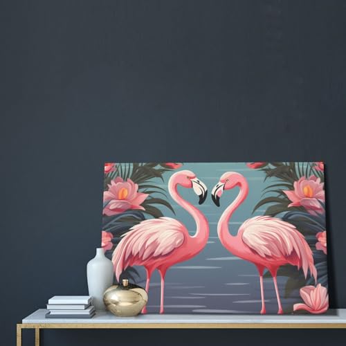 Toile murale flamants roses tableau tropical encadré 40x61 - 5