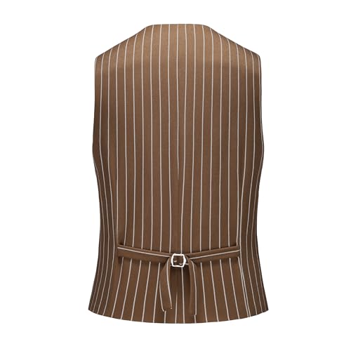 MOGU Mens Striped Vest - Slim Fit Dress V-Neck Waistcoat Sleeveless Pinstripe Suit Vest for Casual Formal Size 40 fit Chest 40 Brown2