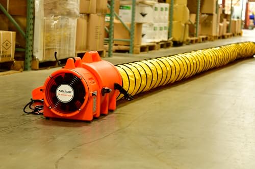 Image of Allegro Industries-9533-25 32 inch X 13 12 inch X 14 12 inch 831 cfm 13 hp 115 VAC 3 A Motor Polyethylene Com-Pax-Ial Blower with Canister and 8 inch X 25' Duct,Orange