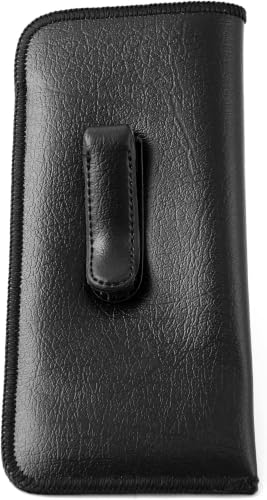 Image of Calabria Soft Slip-In Glasses Case with Pocket Metal Clip Black for Men /Women Synthetic Leather Felt Lining 6.5 inchx3 inch