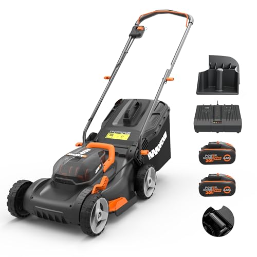 Worx WG743E.1 40V 40cm Cordless Lawnmower – Ideal for Medium to Large Gardens (Up to 500㎡) – Includes 2x 4.0Ah Batteries & Charger – IntelliCut™, Cut-to-Edge, 7 Height Positions, PowerShare