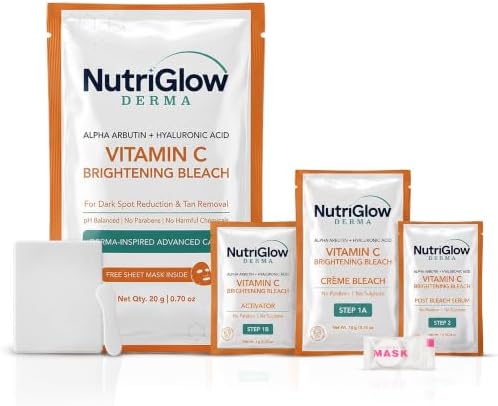 Nutriglow Advanced Organics Vitamin C Bleach for Tan Removal, and Hair Lightening (6 in 1) - 20g