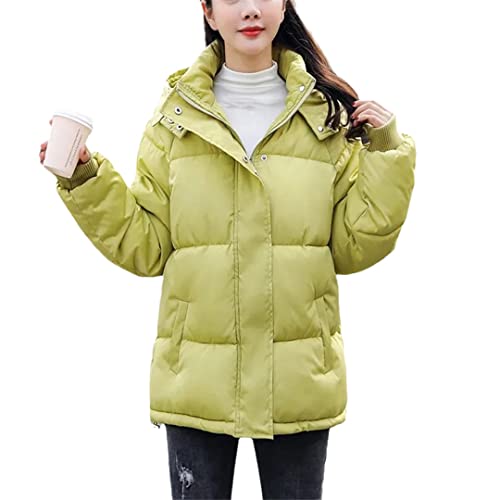 Doudoune courte femme vert fruit en coton style coréen matelassé avec capuche chaude pour l'hiver