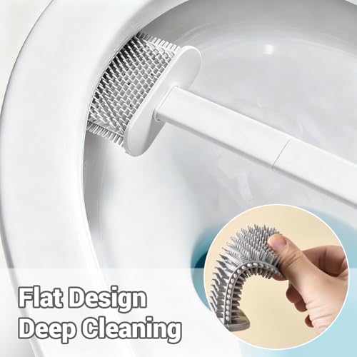 Image of Toilet Brush Set, Bathroom Accessories, Toilet Bowl Cleaners, Deep Cleansing Multifunctional Hanging Toilet Brush Set for Bathroom(Pearl White)