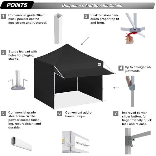 Image of ABCCANOPY 10x10 Commercial Pop up Canopy Tent with Awning Sidewall,Black