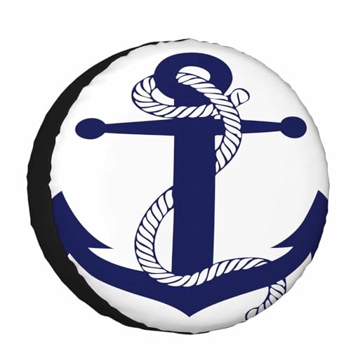 Image of Boat Anchor Spare Tire Cover 15 inch Blue Boat Anchor with Cable Polyester Universal Wheel Tire Cover for Trailer Camping Weatherproof for Rv SUV Truck Camper Travel