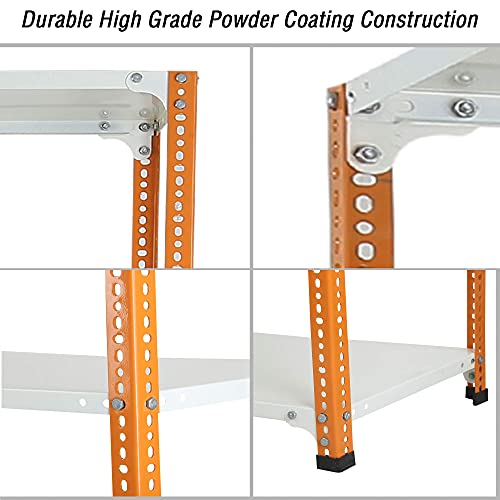 Image of Mil-Nil Prime CRC Sheet 5 Shelf Multipurpose Slotted Angle Rack, 72 x 47 x 15 Inch, 20 Gauge (Orange /Ivory) Powder Coated 14 Gauge Angles