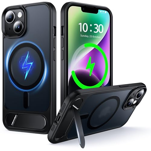 NJROW iPhone14 Plus �p �P�[�X/iPhone 15 Plus �p �P�[�X �}�O�l�b�g�X�^���h MagSafe�Ή� [�X�^���h&���C�����X�[�d 2in1] [���ߍ��݉B���u���P�b�g] [�~���^���[�ϏՌ�] �X���� ������ �}�b�g�V���R (