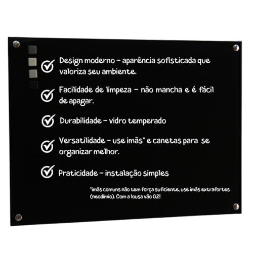 Lousa de vidro magnética preta 60x40 cm quadro magnético lousa preta