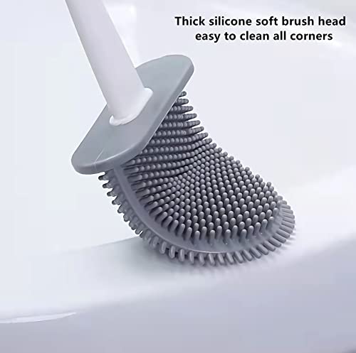 Silicone Toilet Brush And Holder Set,Toilet Bowl Brush For Bathroom Cleaning-Flat Silicone Toilet Scrubber Deep Cleaning Brush With Ventilated Holder And 2 Cleaning Cloth #TOP4