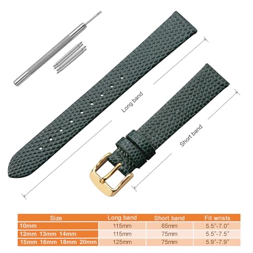 ANNEFIT حزام ساعة جلد للمرأة 10 ملم 12 ملم 14 ملم 16 ملم 18 ملم 20 ملم ، حزام استبدال رقيق سحلية حبوب سليم, 10mm، من انيفت