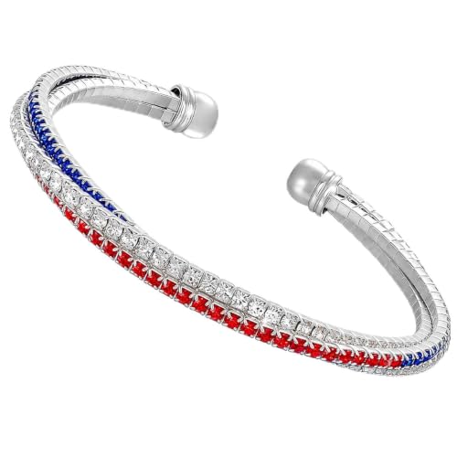 Mysense 4th of July Bracelets, Patriotic Red White Blue Cuff Bangle, USA 250th Anniversary Independence Day Accessories, Elastic Adjustable & Unisex Fashion Jewelry for 4th of July Outfits & Gifts by Mysense - Used condition - US$5.86
