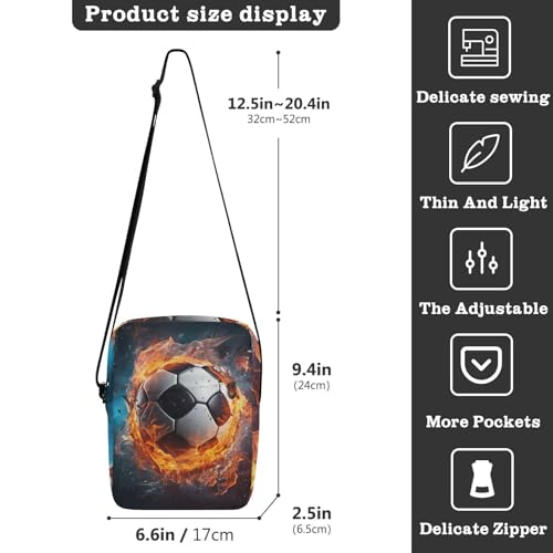 Crossbody Bag Fire Flame Football Messenger Bag for Women Men Purse Shoulder Bag Satchel Bag with Adjustable Strap 214B17313