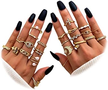 KISS WIFE Vintage Aesthetic Knuckle Rings Set for Women Teen Girls, Boho Dainty Stackable Midi Finger Rings Bulk, Bohemian Y2K Retro Hollow Carved Crystal Rhinestone Stacking Rings Pack for Gift (Gold)