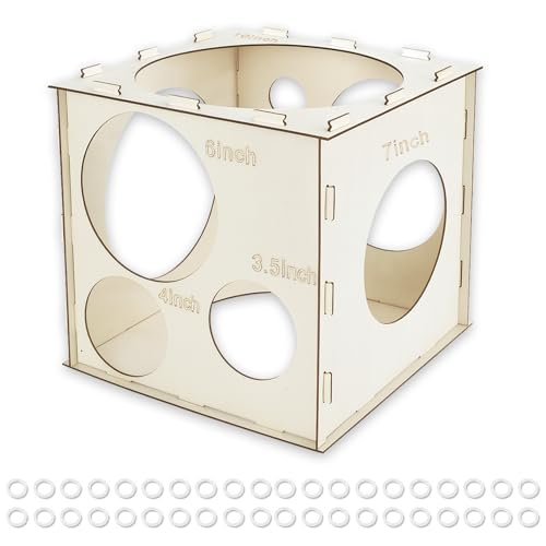 Wood Balloon Sizer Box- 11 Holes Collapsible, Balloon Measurement Tool for Decorations, Arches, Columns(2-10 Inch)
