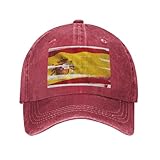 PHAYAH Baseballkappe mit Spanien-Flaggenmuster, verstellbar, Vintage-Stil, Baumwolle, für Damen und Herren, Outdoor-Sport, Denim-Sonnenhut, Schwarz, rot, Einheitsgröße