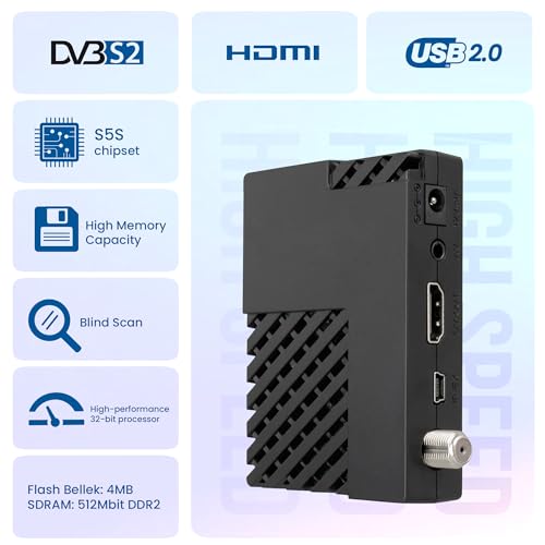 Hd-line DVB-S2 Mini Satelliten Receiver - Einsatzbereite aktuelle Kanäle, Full HD 1080p, HDMI/AV/USB/RS232, IR-EX Unterstützung, Plug & Play, Energiesparend, Hochleistungsfähiger TV Sat Receiver