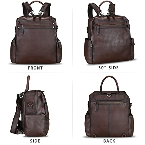 Image of Genuine Leather Backpack for Women Convertible Design Shoulder Bag Vintage Casual Daypack Knapsack Rucksack Purse (Coffee)