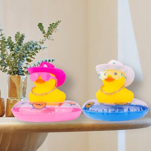 MuMyer Yellow Duck Dashboard Decorations Mini Rubber Ducks Car Ornament Accessories with Mini Cowboy Hat Swim Tube Necklace and Sunglasses for Car Dashboard Home Office(N26)