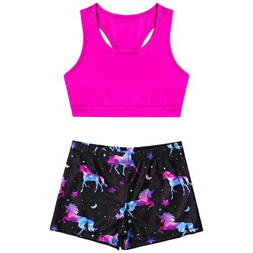 Girls Dance/Swim/Gymnastic/Sports 2 Piece Racer Back Tanks Top with Booty Shorts Tracksuit3