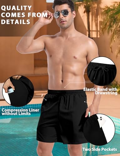 Buauty Mens Swim Trunks with Compression Liner 5 Inch Inseam Quick Dry Swim Shorts Mens Swimsuit Board Shorts with Pockets4
