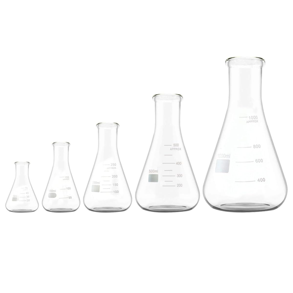 5pezzi Beute Coniche in Vetro Borosilicato Matracci con Fondo Piatto Graduati per Esperimenti Resistenti per Laboratorio e Preparazioni