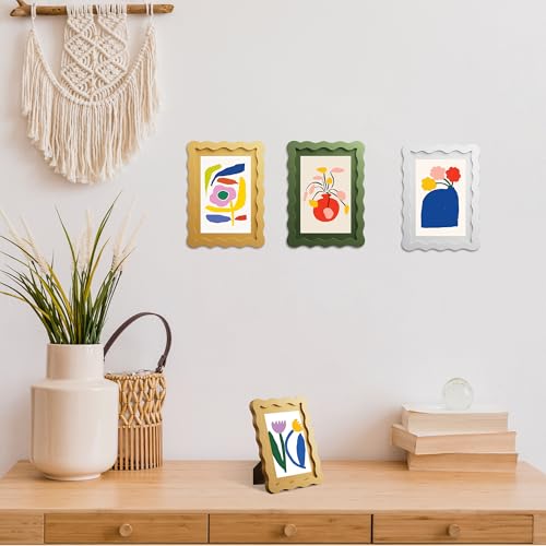 8x10 Picture Frame with Mat for 5x7, Wavy Edge Wooden Real Glass Photo Frame for Tabletop and Wall Hanging, Green, 1 Pack - Image 4