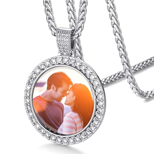 FaithHeart Custom Photo Necklace Personalized Picture Pendant for Women Men Round/Heart/Square/Wings/Evil Eye/Hamsa Hand/Key Pendant Necklaces Shiny Hip Hop Jewelry Delicate Packaging