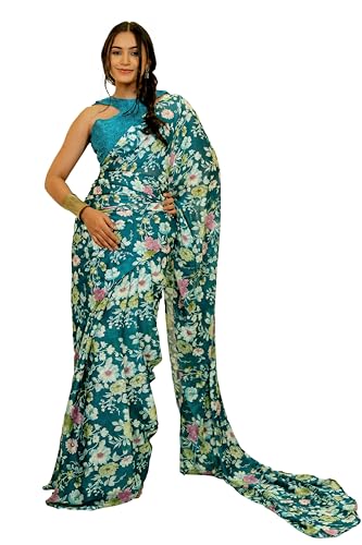 Image of MIRCHI FASHION Women Saree Floral Printed Chiffon | Breathable Lightweight Summer Sari for Office and Daily Use with Unstitched Blouse (Available in 20 Styles)