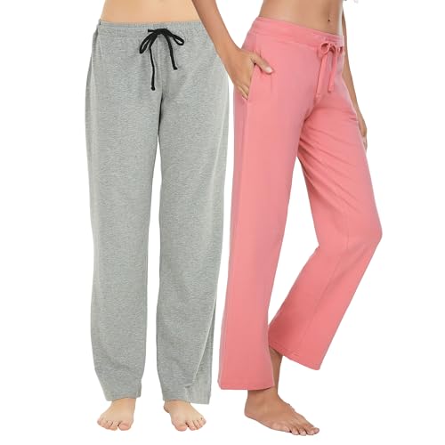 Image of U2SKIIN 2 Pack Pajama Pants for Women Soft, Cotton Comfortable Womens Lounge Lightweight Sleep Pj Bottoms