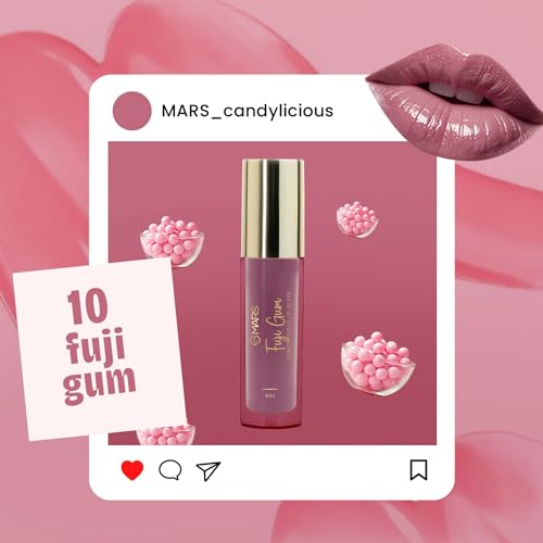 Image of MARS Candylicious Sheer Lip Gloss for Women | Hydrating & High Shine | Lightweight | Non-Sticky | Enriched with Vitamin-E, Hyaluronic Acid & Avocado Ester (4.0ml) (10-FUJI GUM)