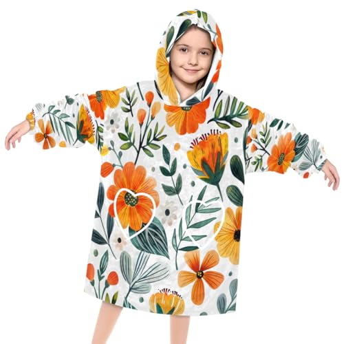 Pardick Wearable Blanket Hoodie for Kids, Glitter Flower Fleece Sweatshirt Blanket Oversized Blanket Sweatshirt with Pocket Flannel Warm Hooded Blanket 6-10 Year Old Girl Boy Gift, One Size