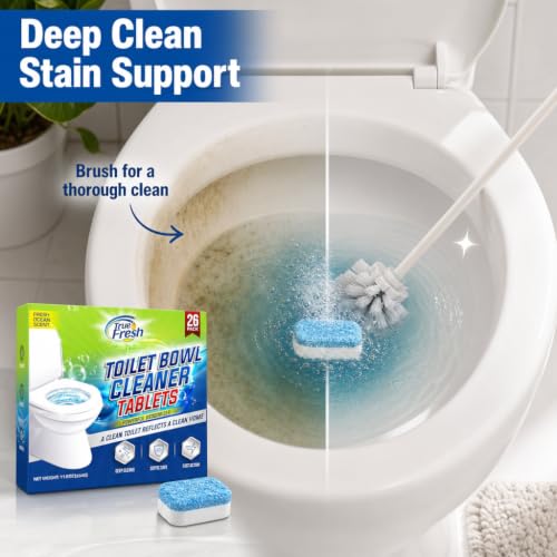 Image of True Fresh Toilet Bowl Cleaner Tablets, 26 Pack, Septic Safe, Ocean Scent | Bleach-Free Deodorizer & Stain Remover Toilet Cleaning Tablets - Drop-In Toilet Bowl Tabs for Fresh, Clean Results
