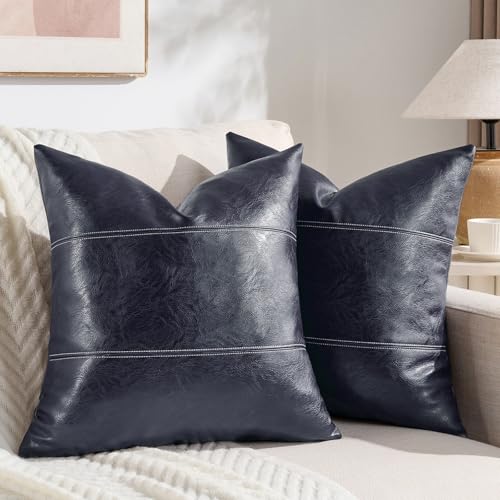 Fancy Homi 2 Packs Navy Blue Faux Leather Decorative Throw