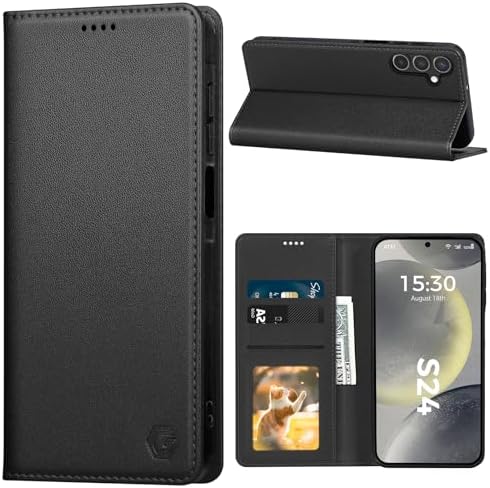 Kirnntca Handyhülle für Samsung Galaxy S24 5G Hülle, Kartenfach Premium PU Leder Klapphülle Schutzhülle, Standfunktion Tasche Flip Case für Samsung Galaxy S24 5G - Schwarz