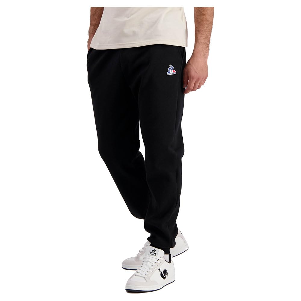 Le Coq Sportif - ESS Pant Loose N°2 M - Pantalon Double Face Coton Polyester Coupe Loose Bas Ajusté Confortable Ceinture Élastiquée Cordon Serrage - Taille XL - Noir