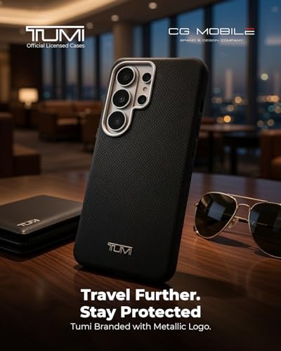 Image of CG MOBILE TUMI [Official Licensed], Protective Case Designed for Galaxy S26 Ultra (2026) | Magnetic System Balistic Texture Case | Genuine Leather Case - Black