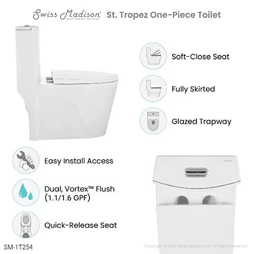 Swiss Madison Well Made Forever Sm-1T254 St. Tropez One Piece Toilet, 26.6 X 15 X 31 Inches, Glossy White #TOP1