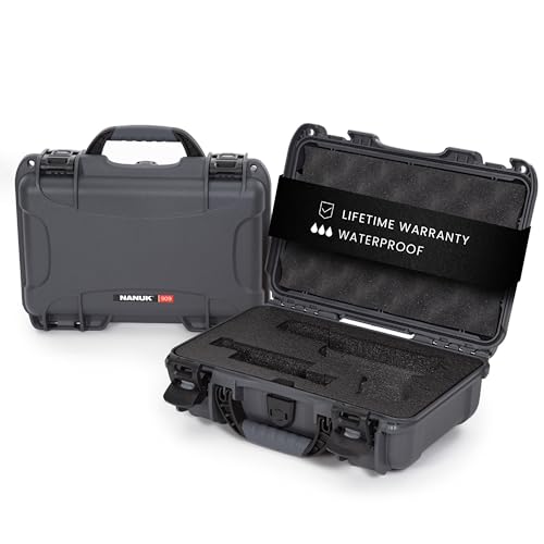 Nanuk 909 Waterproof Professional Glock Pistol/Gun Case, Military Approved with Custom Insert - Graphite - Made in Canada