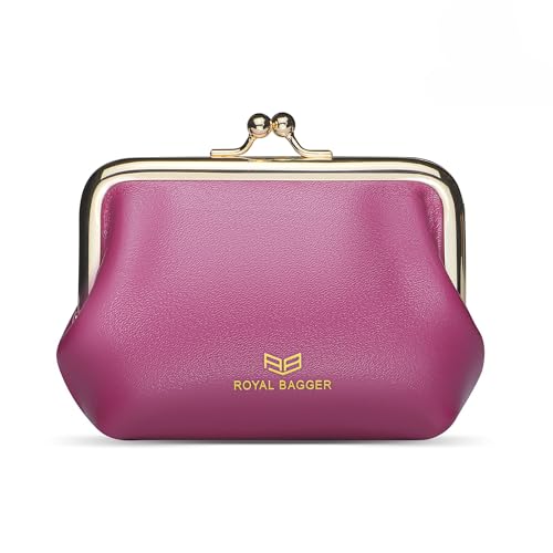 Royal Bagger Retro Kiss Lock Posiadacz karty RFID Torebka na monety dla kobiet Oryginalna skóra krowa Mała torebka na szminkę Fashion Mini portfel na klucze 3243 (Róża)