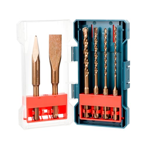YOSIGHT 6Pcs SDS-Plus Rotary Hammer Drill Bits and Chisel Set