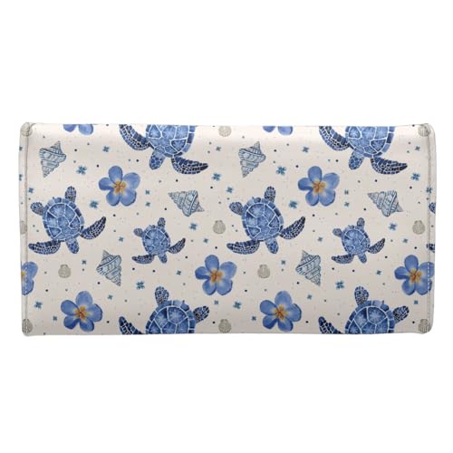 Image of AFPANQZ Womens Wallets RFID Blocking Leather Clutch Long Wallet for Women, Turtle Blue Floral Card Holder Phone Organizer Ladies Travel Purse Hollow Out