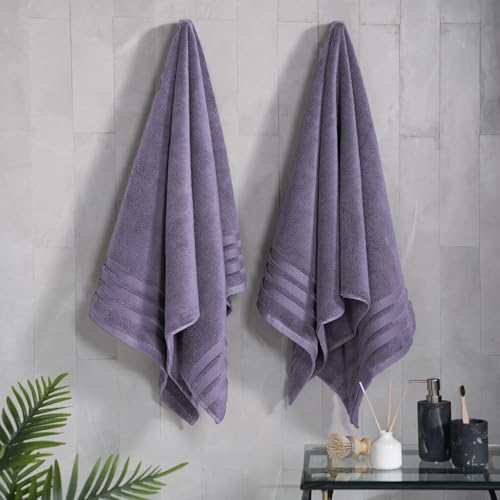 Image of MYTRIDENT Towels for Bath Large Size | Finesse Collection, 2 Piece Bath Towels | 75 cm x 150 cm | 625 GSM, Zero-Twist, Luxuriously Soft, 100% Cotton - Purple