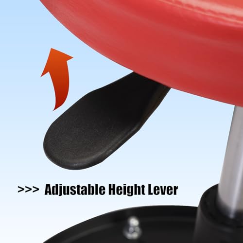 Image of Big RED Creeper Garage /Shop Seat: Heavy Duty Rolling Pneumatic Padded Adjustable Mechanic Stool with Tool Tray Storage, Red Large