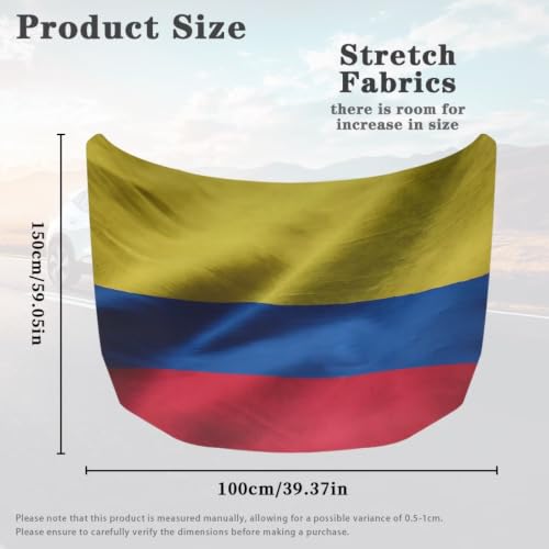 Image of Colombia Flag Print Car Hood Cover Elastic Polyester Car Hood Protector Auto Patriotic Decorations Waterproof Sunproof Automotive Exterior Accessories for Sports Events and Outdoor Use