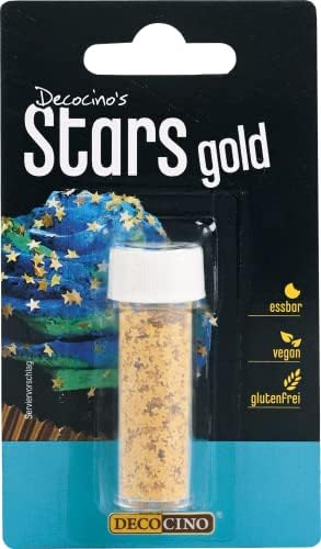 DECOCINO Gold Stars, essbare Goldsterne, geschmacksneutral, 0,9 g | Ideal für Geburtstage, Hochzeiten, Weihnachten und festliche Backkreationen.