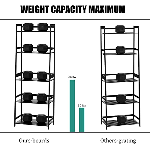 Wtz Bookshelf, Black Book Shelf, Ladder Bookcase, 5 Tier Tall Book Case For Bedroom, Living Room, Office, Mc-508 (Black) #TOP2